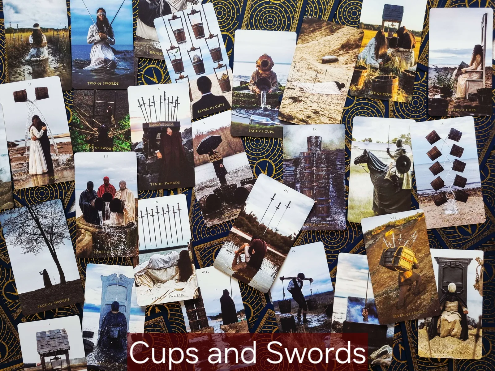 Somnia Tarot Cups and Swords cards spread out for shadow work
