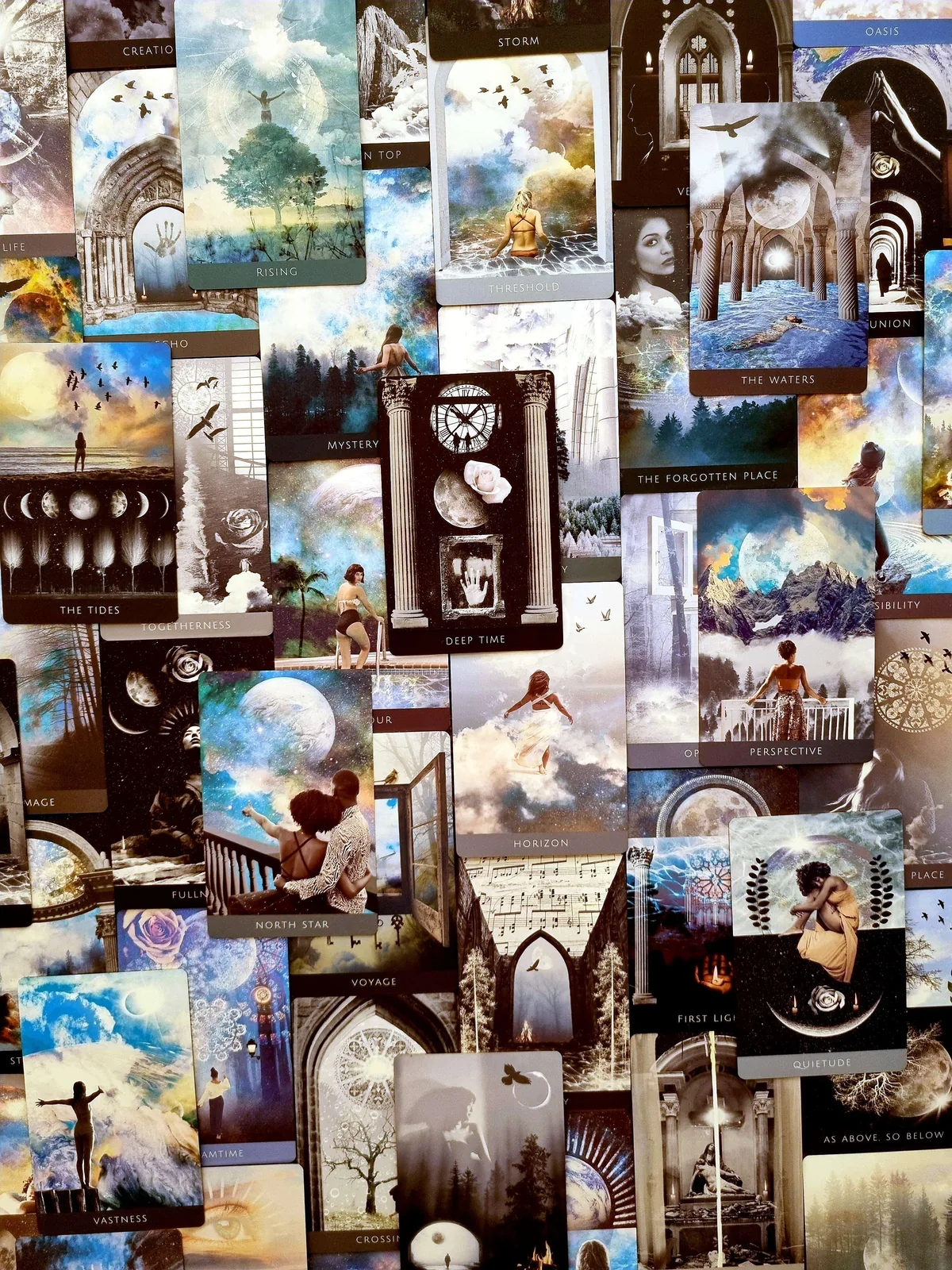 The Deep Place Oracle cards fanned out in a scattered spread