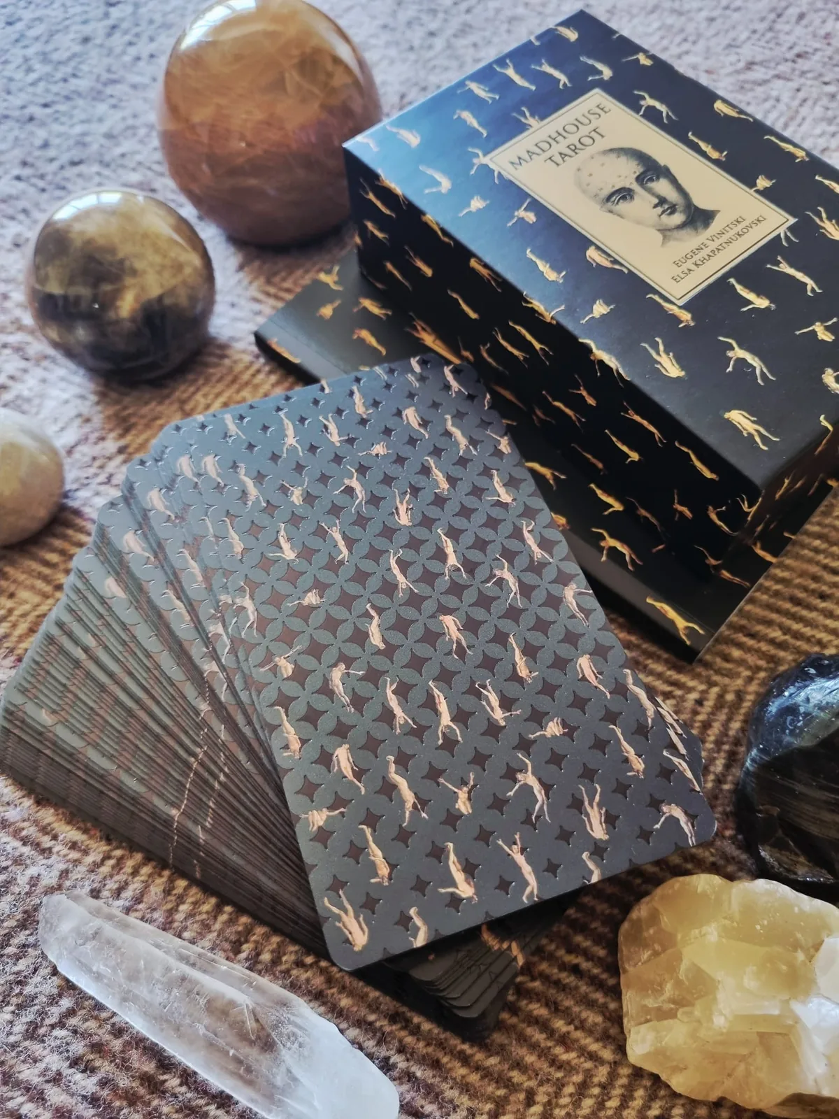 The Madhouse Tarot card backs, black and gold box and numbered certificate of authenticity