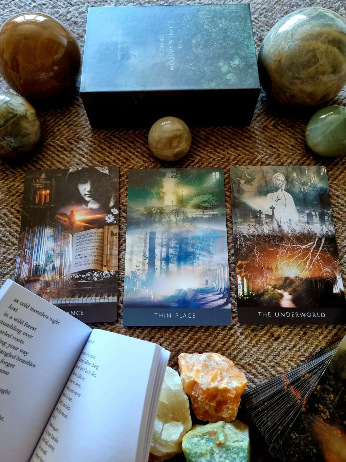 Stone and Shadow Oracle box, guidebook, crystals and Presence card
