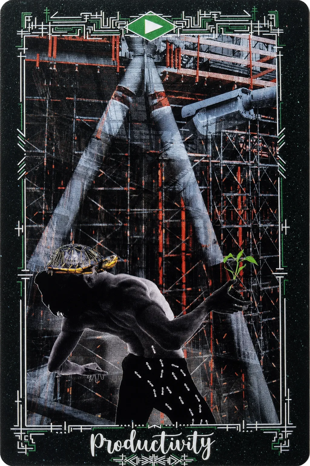 Knight of Pentacles, Productivity, card from the Cosmosis Tarot